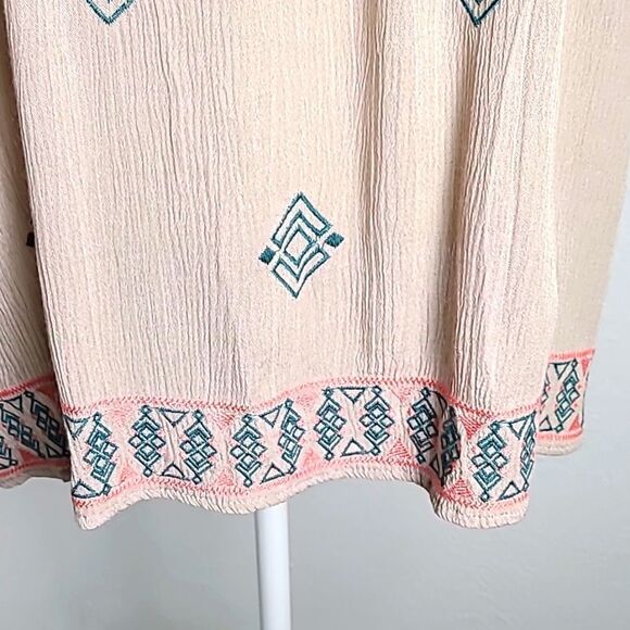 Umgee Bohemian Tan Top, Dark Green & Orange Trim & Tassels, Size Medium, NWOT - Picture 5 of 10